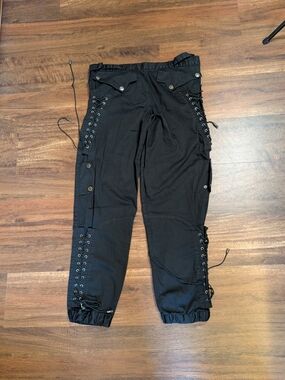 Vintage Punk Rock Black Lace-Up Cargo Pants